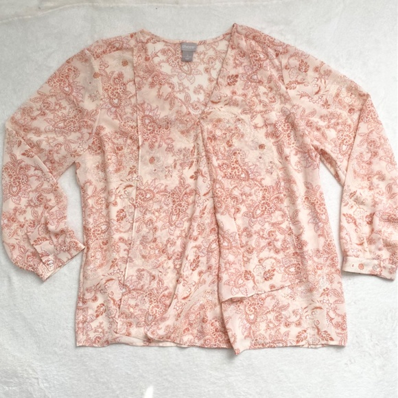 Chico's Flounce-Front Paisley Print Top/Blouse SZ 3 - Picture 4 of 14
